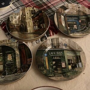 Set of Sakura Vintage Cafe Scene Plates (4)